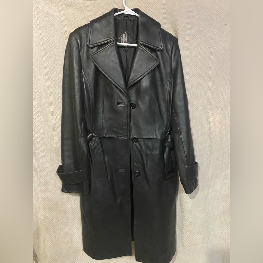 Knee length leather coat